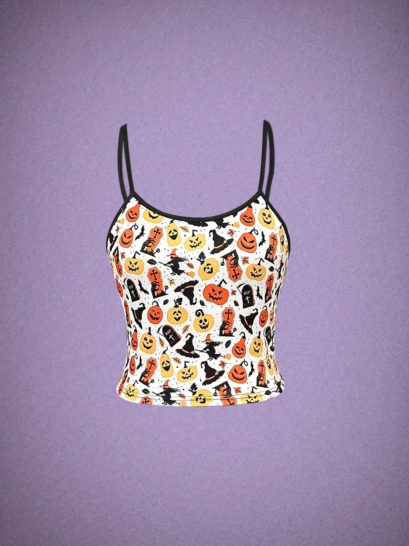 Pumpkin & Witch Print Cami Top Sleeveless Women's Clothing