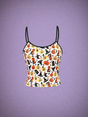 Pumpkin & Witch Print Cami Top Sleeveless Women's Clothing