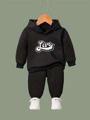 OERYUI Girls Boys 2pcs Activewear Set LIVE Print Hoodies Pants Set