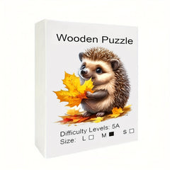 Hedgehog & Maple Leaves Wooden Puzzle Unique Shape