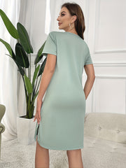 V Neck Side Split Sleep Dress Women's Sleepwear & Dresses
