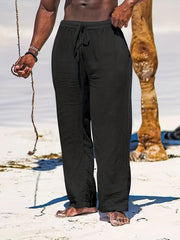 Men's Drawstring Beach Pants Solid Casual Baggy Trousers