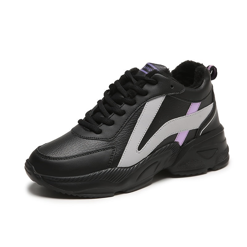 Women's Waterproof Faux Leather Chunky Sneakers - Comfortable Thick Bottom Shoes
