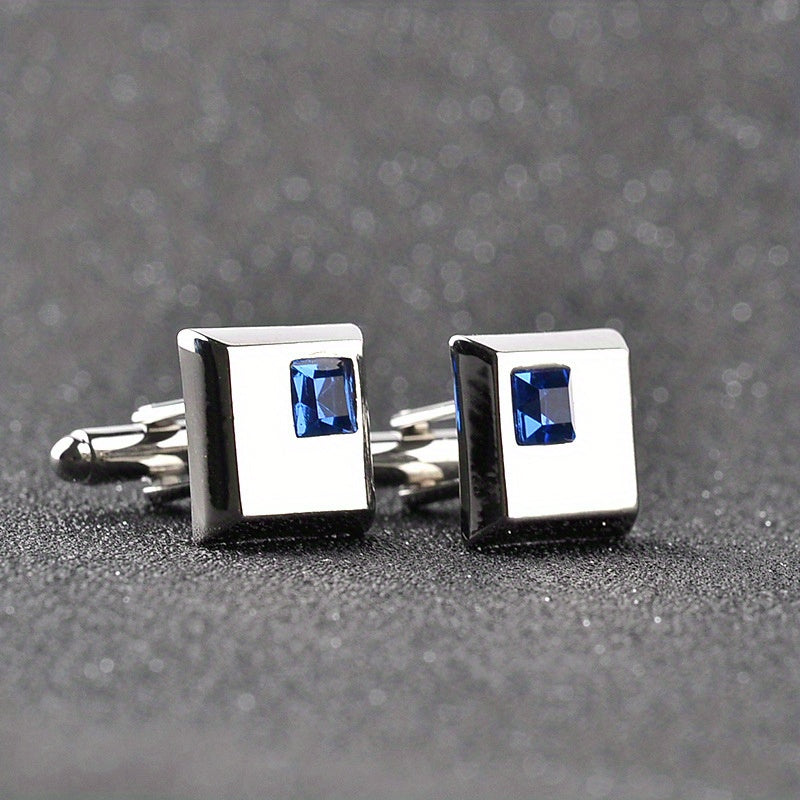 Alloy Men's Shirt Cufflinks with Artificial Diamond Inlay