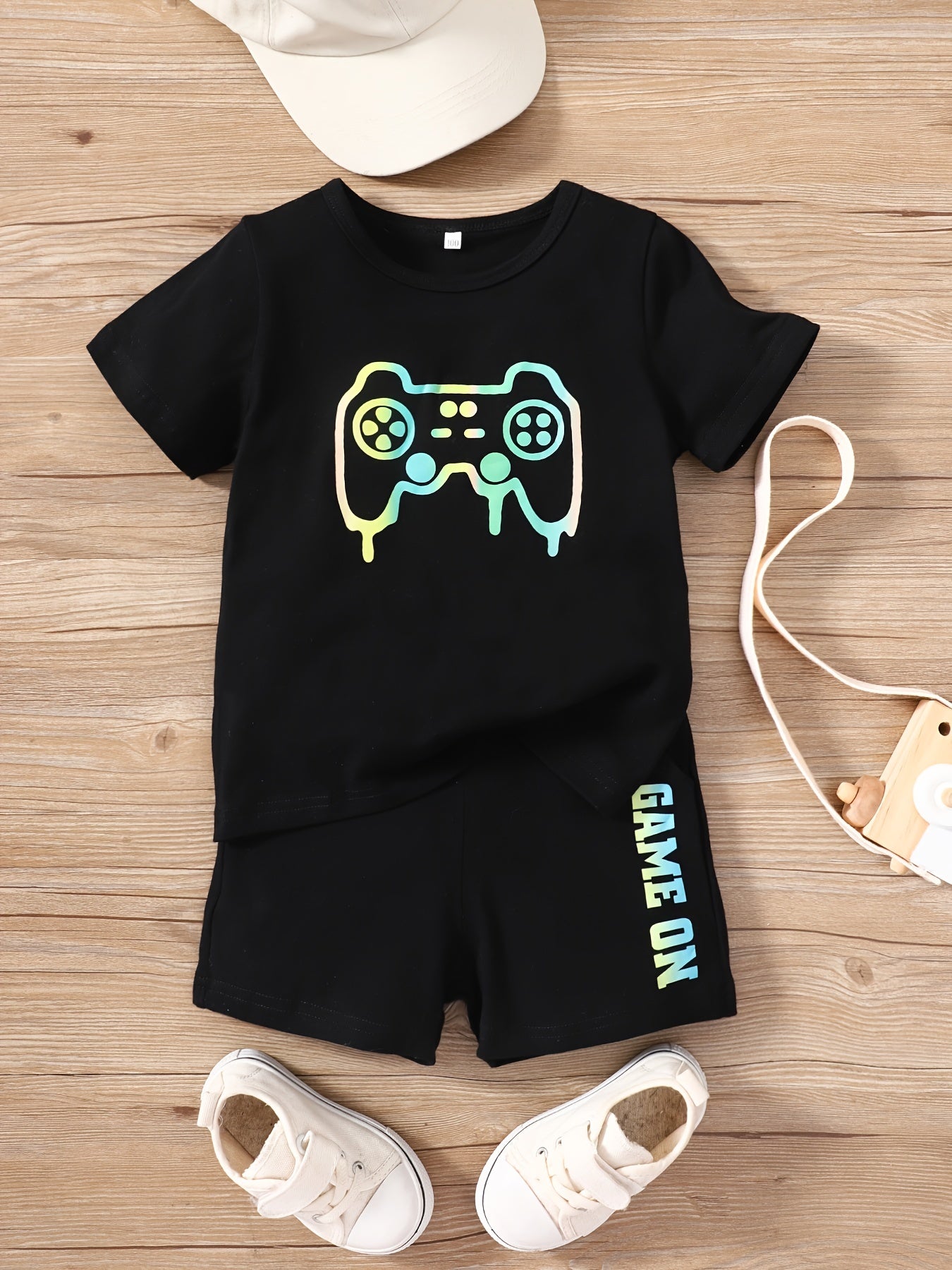 Boys Gamepad Print Short Sleeve Tees & Shorts Set Summer Clothes