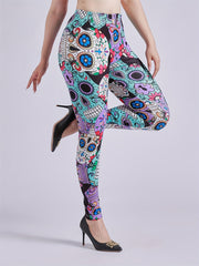 Skull Print Skinny Leggings High Waist Women's Clothing