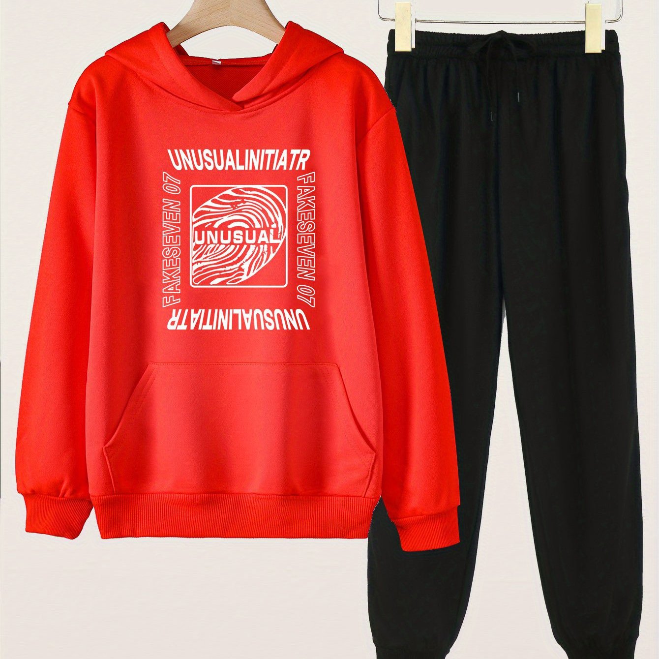 Girls Letter & Fingerprint Print Outfit Hoodie & Pants Set