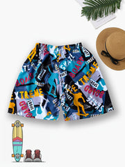 Boys Cartoon Graffiti Print Shorts for Summer Sports