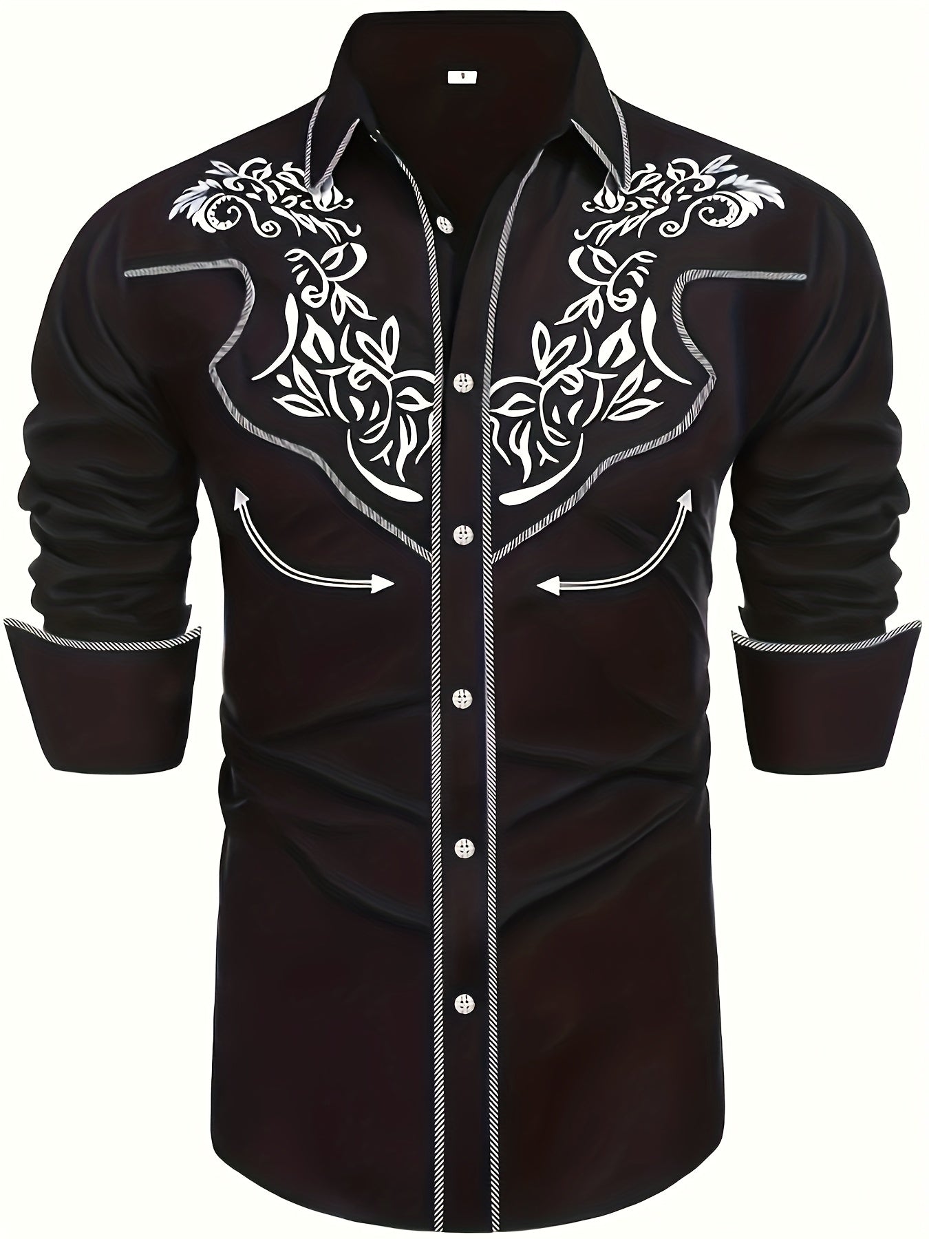 Embroidered Pattern Men's Shirt Top Turn Down Collar
