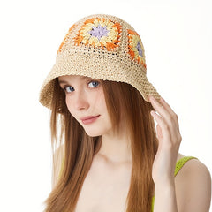 Boho Flower Crochet Ruffle Bucket Hat Lightweight Breathable Sun Foldabl