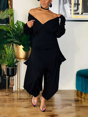 Casual Jumpsuit Women's Solid V Neck Harem Jumpsuit