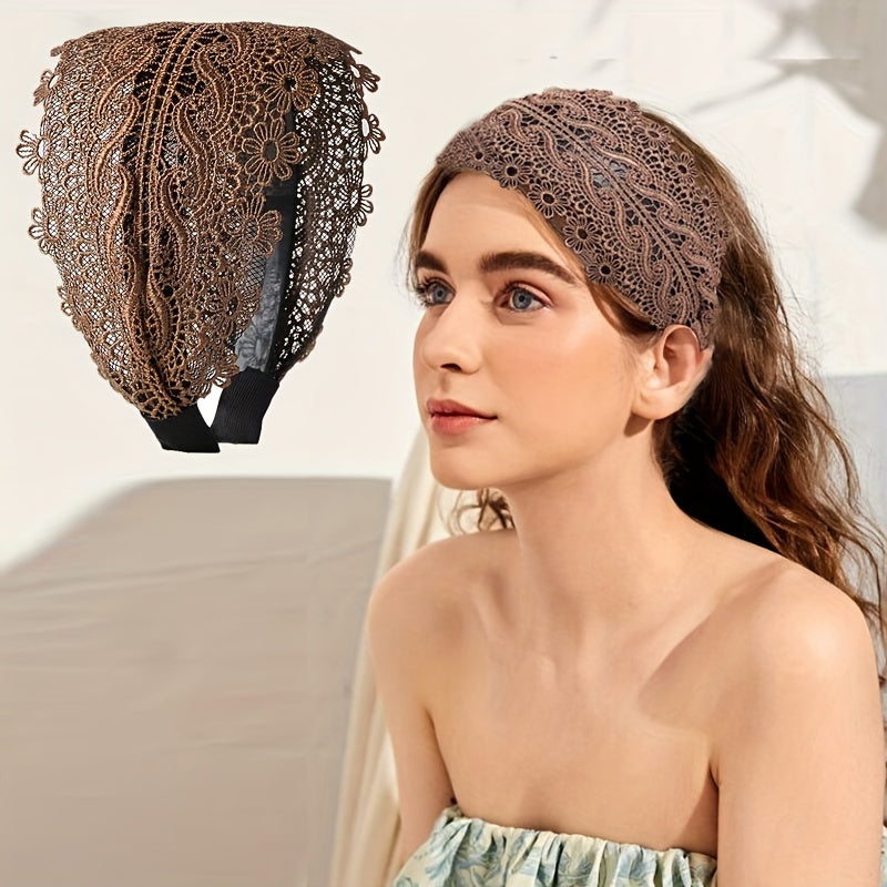 Wide Lace Headband Hair Band With Teeth Women's Headband Lace Floral Hair Hoop