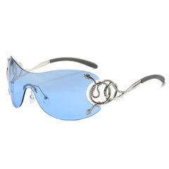 Rimless Wrap Sunglasses Snake Hollow Out Temple Eyewear & Case