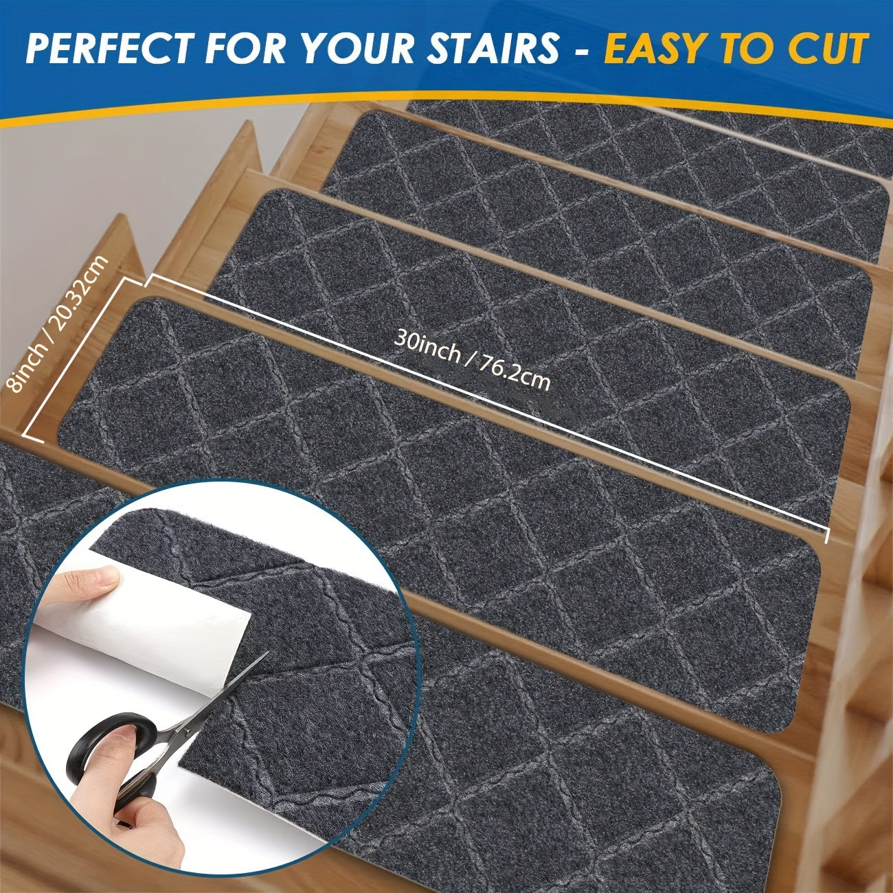 15pcs Stair Treads Carpet Non Slip Indoor Wood Stair Rugs 20 X 76 Diamond Gray