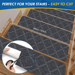 15pcs Stair Treads Carpet Non Slip Indoor Wood Stair Rugs 20 X 76 Diamond Gray
