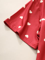 Heart Print Pajama Set Short Sleeve Top & Lounge Pants