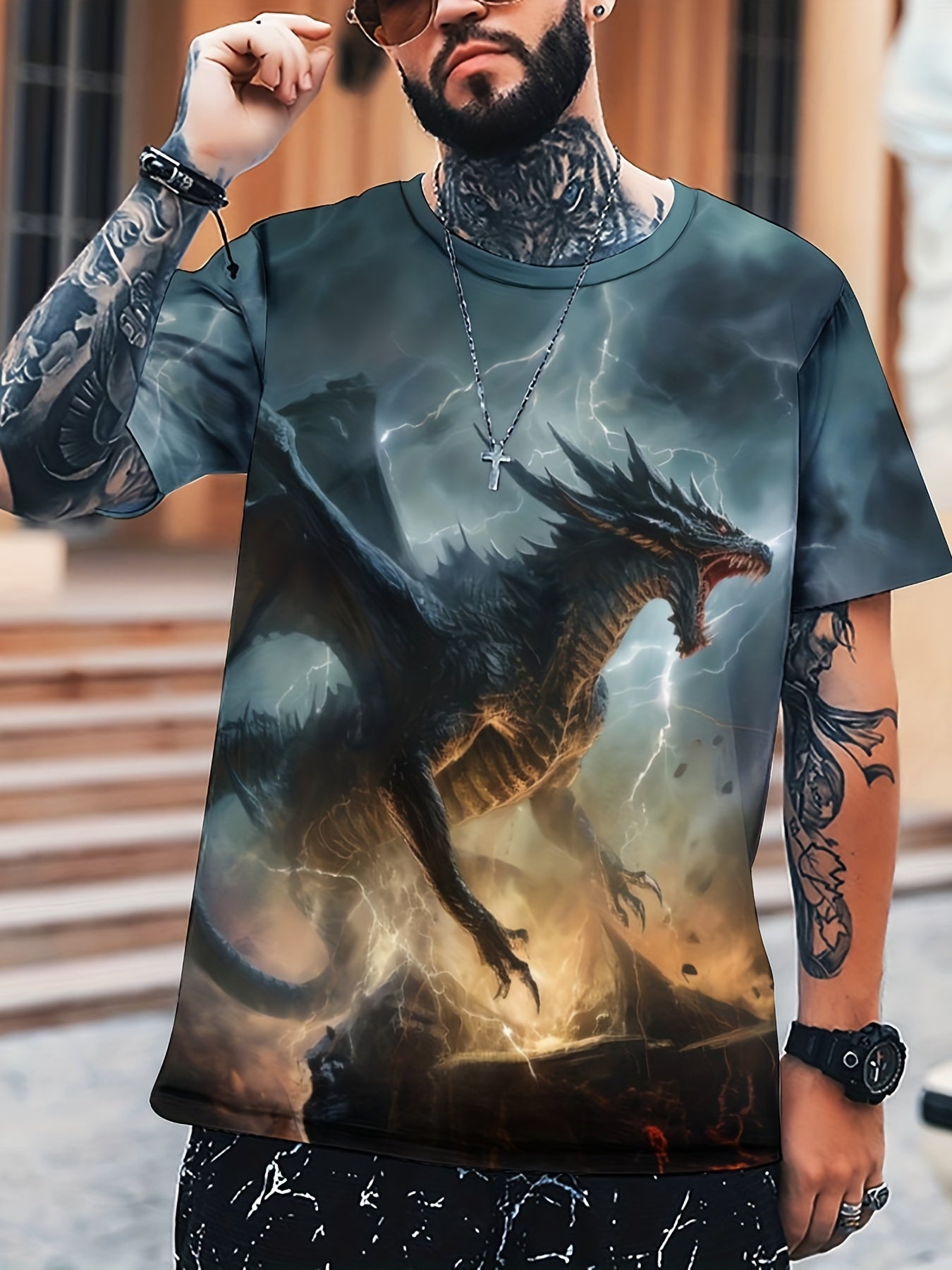 Men's Dragon Graphic T-shirt Active Stretch 3D Print Tee