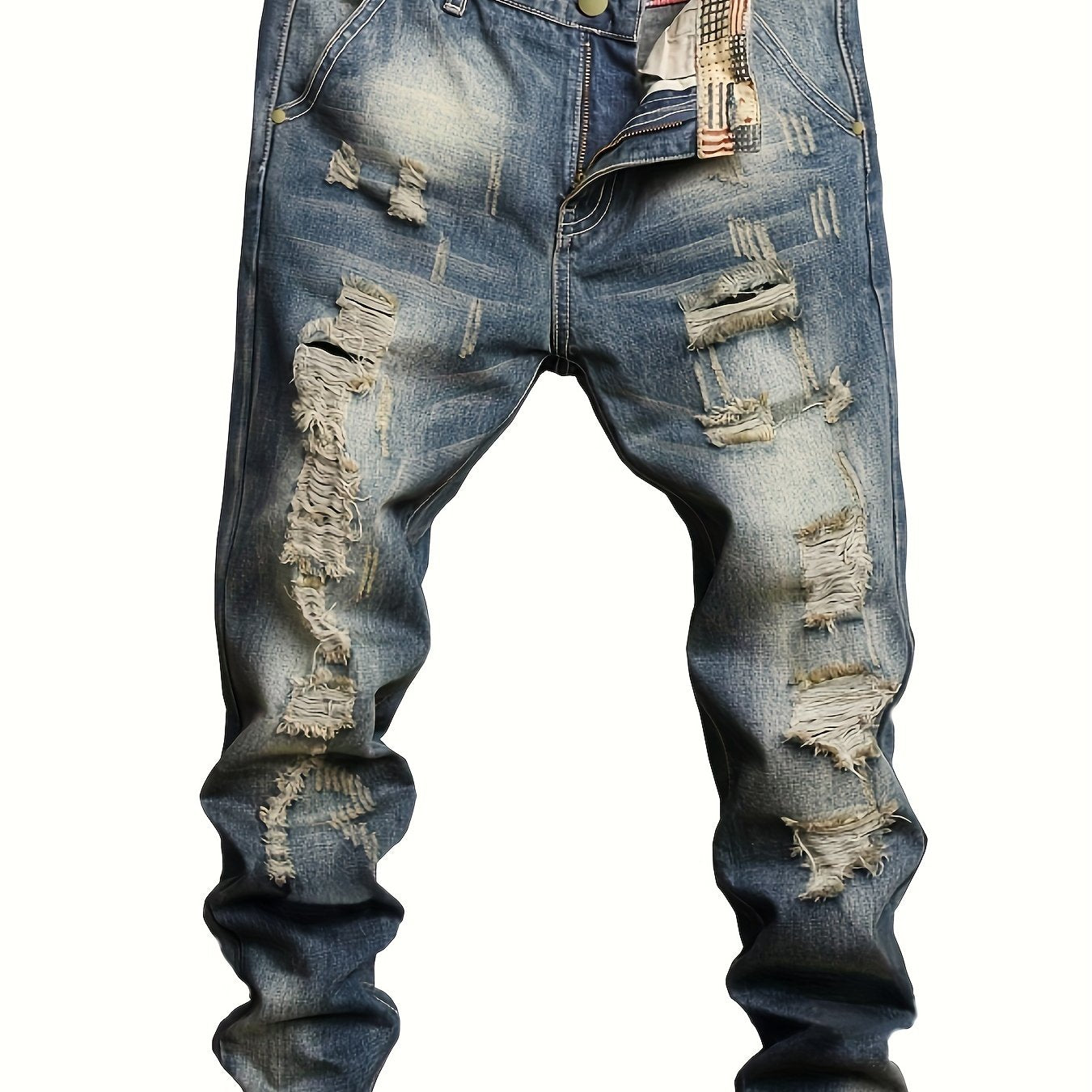 Men's Slim Fit Ripped Jeans Casual Street Style Vintage Denim Pants