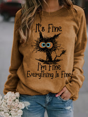 Cartoon Cat Print Sweatshirt Long Sleeve Crew Neck Casual Sweatshirt