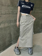 Solid Bodycon Cargo Skirt For Spring & Summer