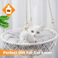 Handwoven Cat Hammock Boho Swing for Indoor Use with Hanging Kit