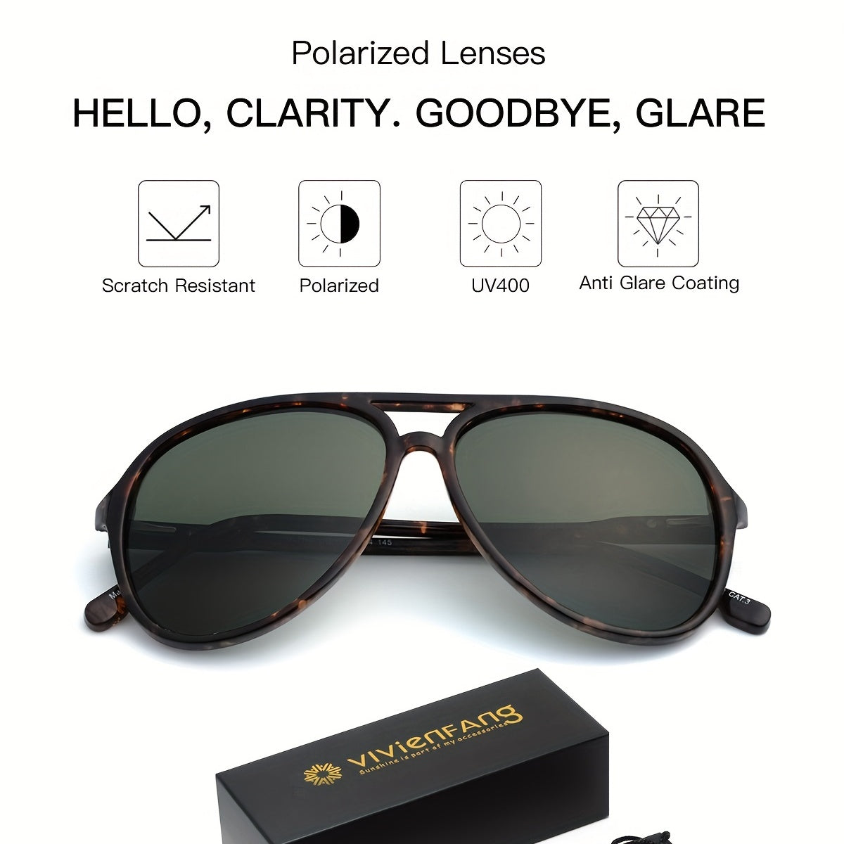 VIVIENFANG Oversized Tortoise Polarized Aviator Sunglasses UV Protection