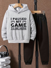 Boys 2PCS I PAUSED MY GAME Hooded Sweatshirt & Sweatpants