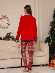 Christmas Elk Print Pajama Set Long Sleeve Crew Neck Top & Pants