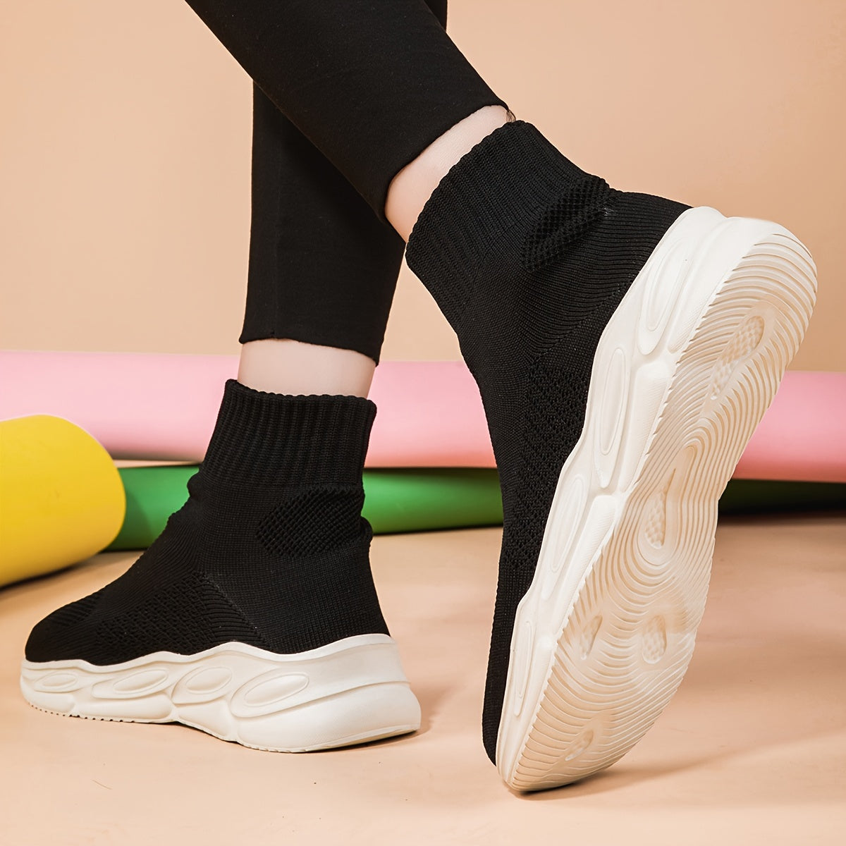 Women's Lace Up Knit Socks High Top Platform Sneakers
