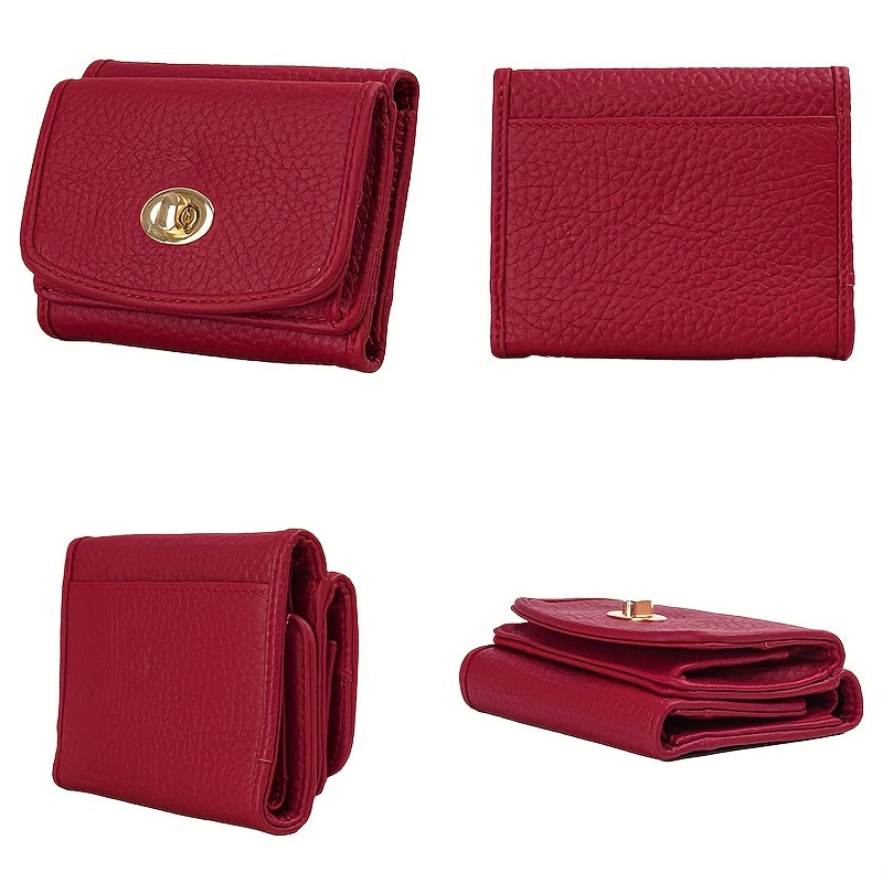 Women's Leather Trifold Wallet with Snap Closure and Coin Pocket
