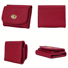 Women's Leather Trifold Wallet with Snap Closure and Coin Pocket
