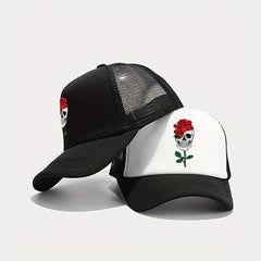 Skull Rose Print Baseball Cap Adjustable Sun Hat Hip Hop Dad Hats