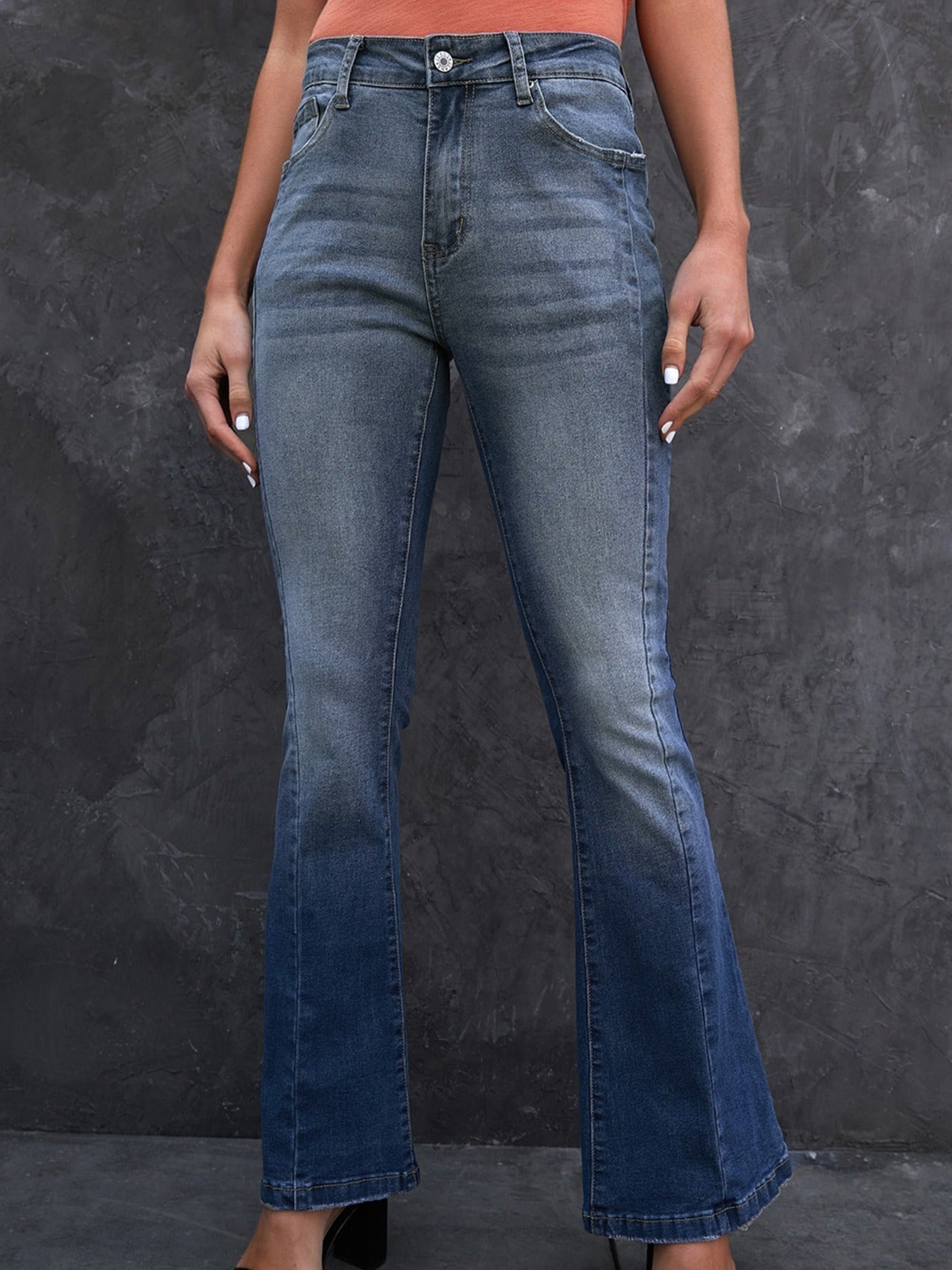 High Waist Flare Jeans Solid High Rise Denim Pants