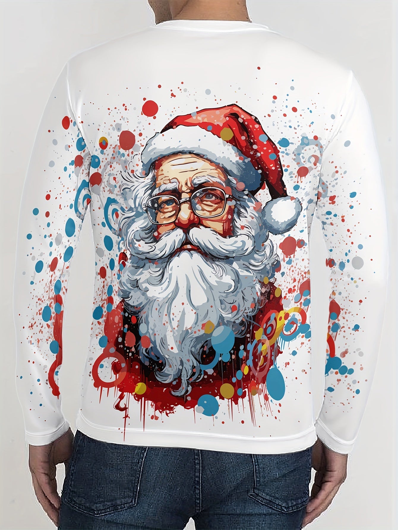Christmas Santa Claus Print Men's Long Sleeve T-shirt for Autumn