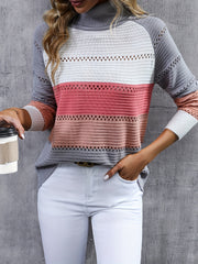 Turtleneck Knit Sweater Long Sleeve Women's Casual Block Sweater