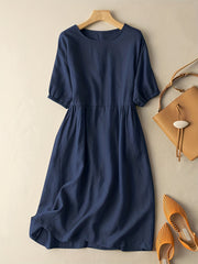 Solid Crew Neck Short Sleeve Dress for Women