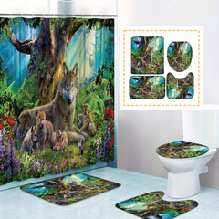 3pcs Forest Animal Bathroom Set Waterproof Shower Curtain with 12 Hooks