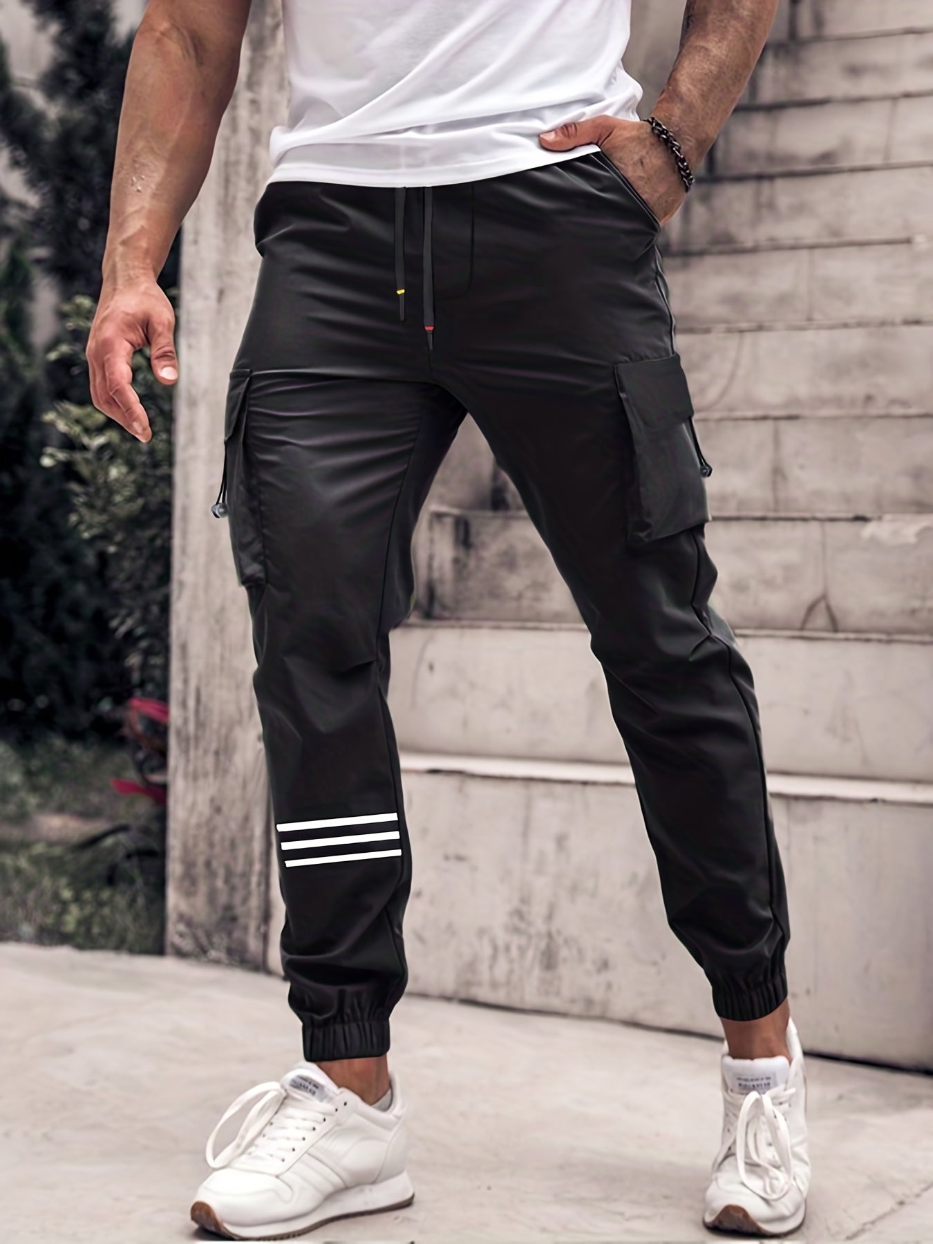 Men's Cargo Pants Flap Pocket Trousers Loose Outdoor Work Streetwear