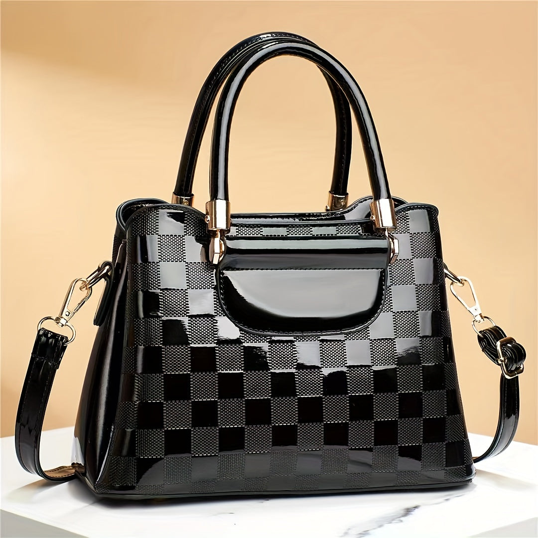 Plaid Pattern Handbag Crossbody Bag Top Handle Purse For Office
