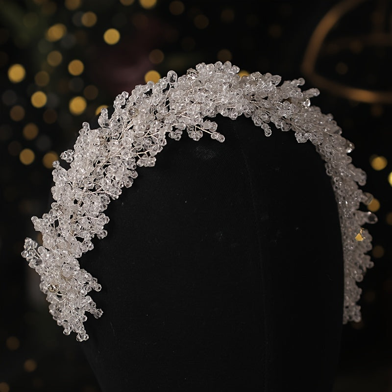 Silver Floral Rhinestone Bridal Tiara Pearl Headband Crown