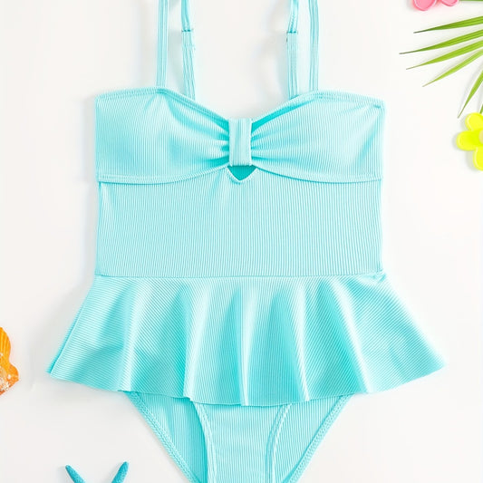 Toddler Girls Ruffle Trim Cut Out Bow Cami One Piece Swimsuit