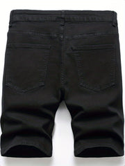 Men's Distressed Denim Shorts Mid Stretch Casual Street Style