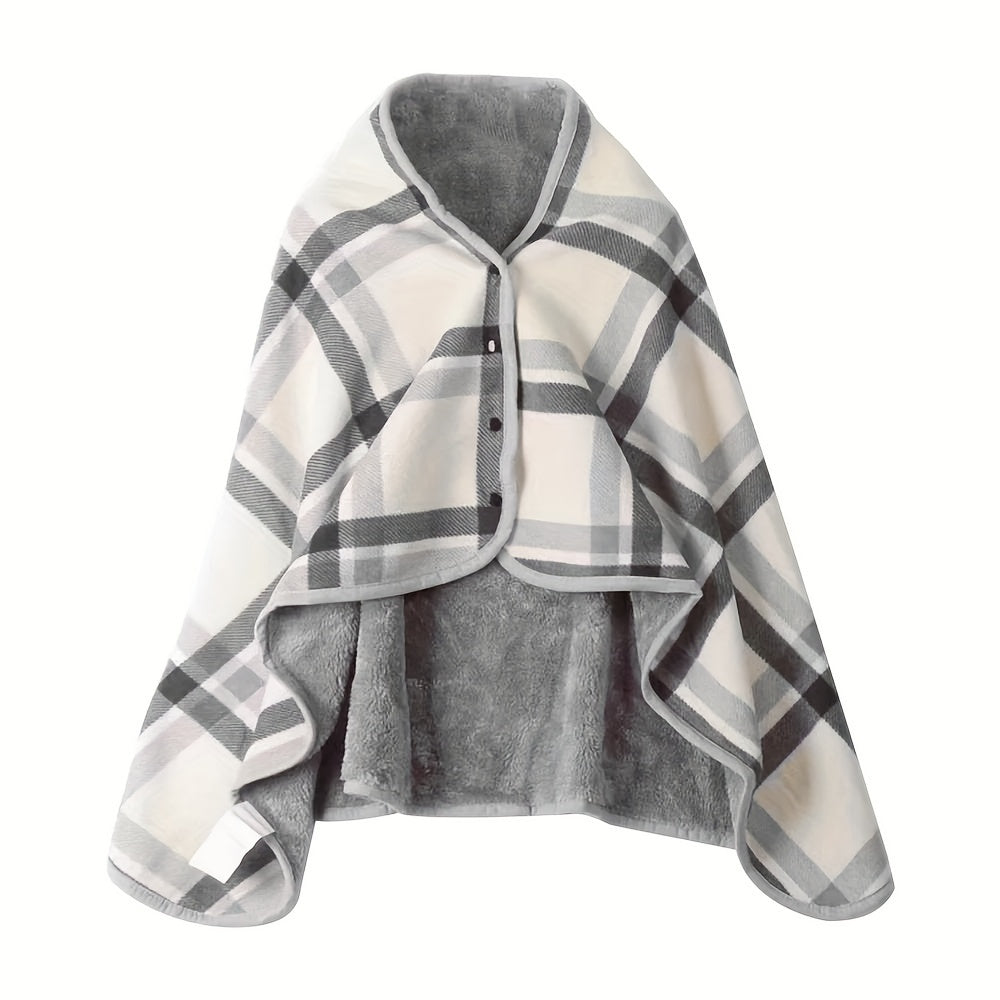 Multifunctional Shawl Blanket, Plaid Pattern Polar Fleece Wearable Blanket