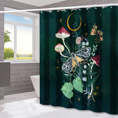 Waterproof Shower Curtain Mushroom Butterfly Print 72x72