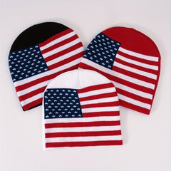 Unisex Flag Jacquard Beanie Block Knit Hat Lightweight Warm Skull Cap