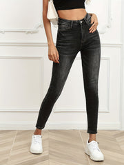 Solid Graphite High Rise Skinny Jeans High Stretch Slash Pocket
