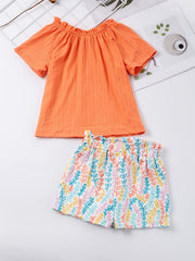 Girls Frill Trim Button Top & Sunflower Shorts Set