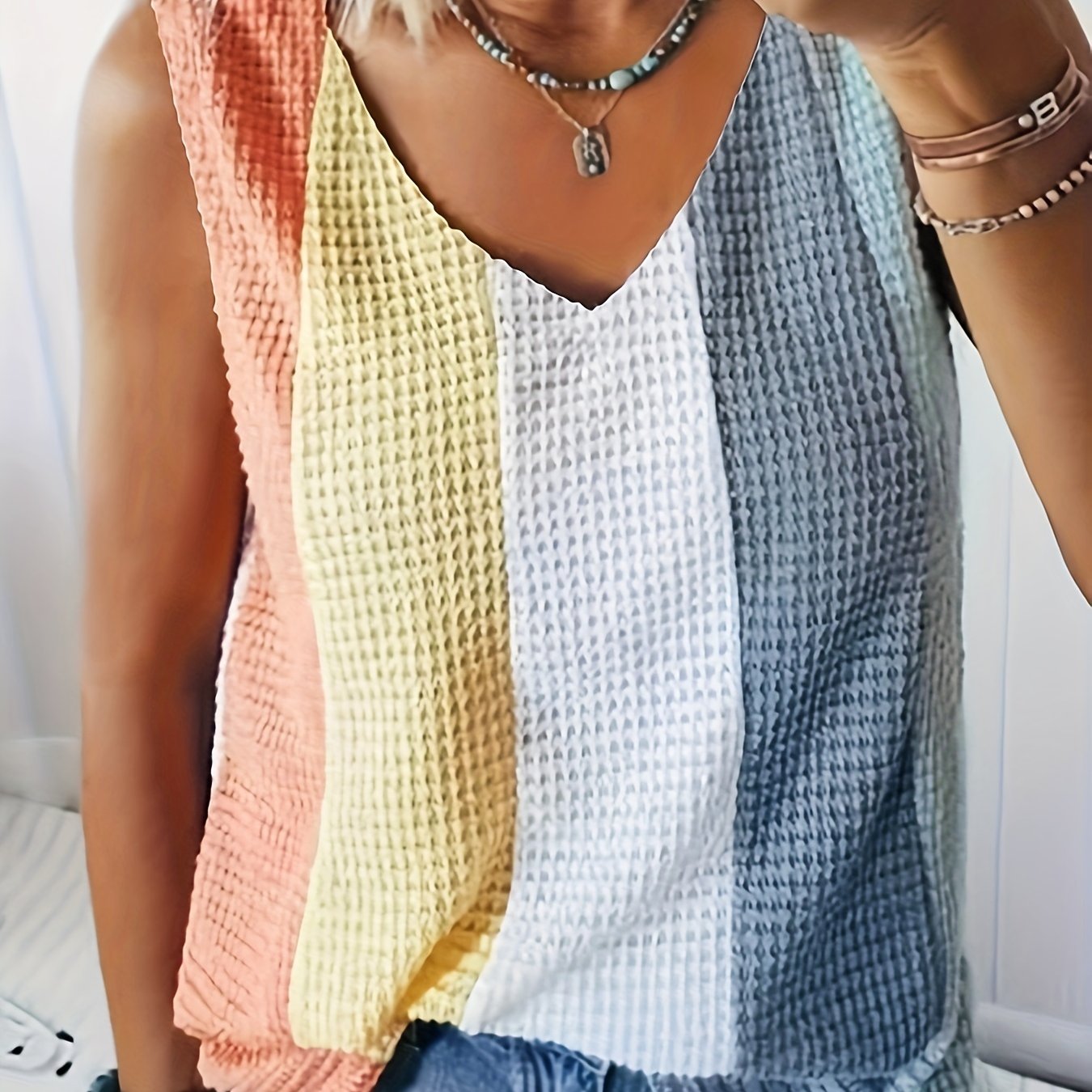 Waffle Knitted Sleeveless Tank Top for Women Summer Casual Wear