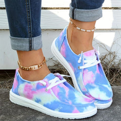 Women's Tie Dye Flat Loafers Lace Up Canvas Shoes