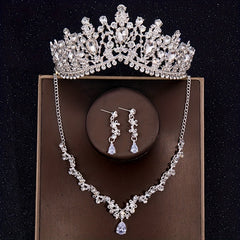 Baroque Crystal Crown Tiara Necklace Earrings Set For Women